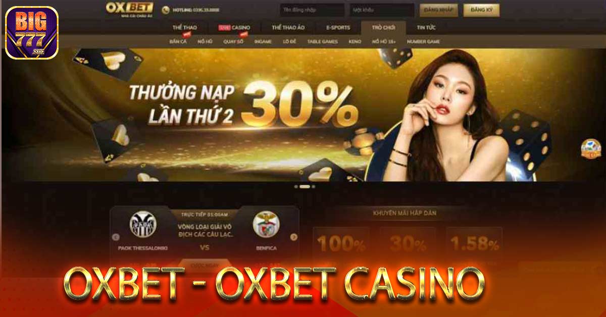 Giao diện web casino oxbet thân thiện